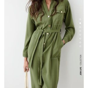 ZARA Contrast Stitch Green Khaki jumpsuits